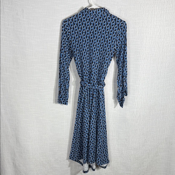 Boden Laura Jersey‎ Midi Shirt Dress Blue Geometric Print Belted Long Sleeve  2P - Picture 9 of 12